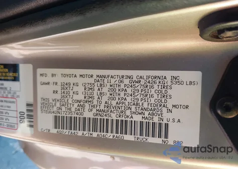 2007 Toyota Tacoma Base V6 from USA, damaged, VIN 5TEUU42N17Z357400